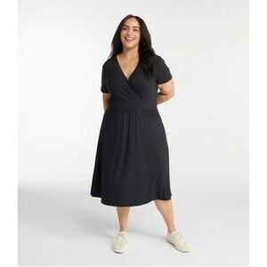 LL Bean Plus size 2x Summer Knit Dress Short Sleeve Womens Black